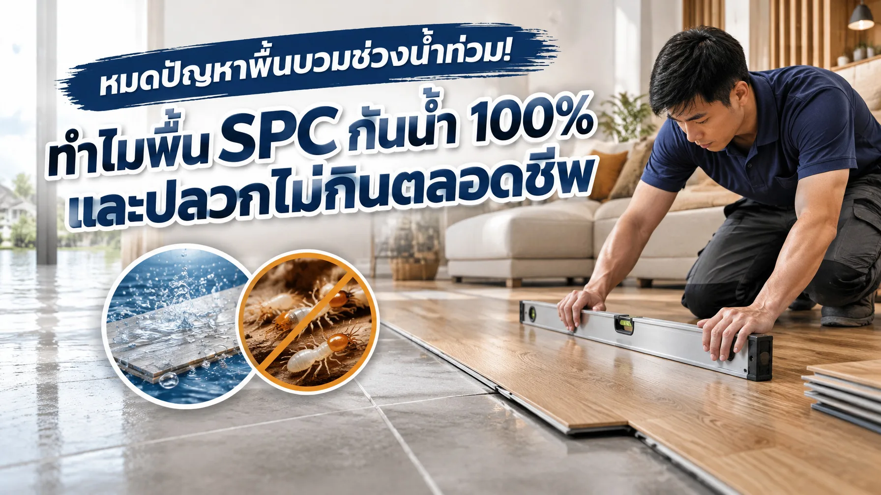 หมดปัญหาพื้นบวมช่วงน้ำท่วม! ทำไมพื้น SPC กันน้ำ 100% และปลวกไม่กินตลอดชีพ — รูปที่ 1